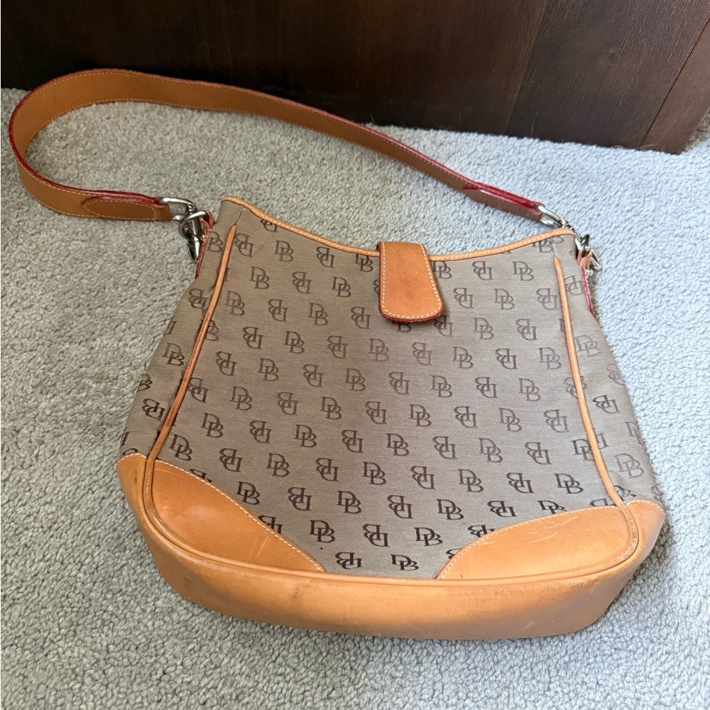 Dooney & Bourke Monogram Shoulder Bag in Tan and Brown